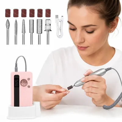 Produktbild von Akku Nagelfräser 45000 U/min, kabellose elektrische Nagelfeile mit 6 Bits, LED Display, leiser Motor, für Gel Nägel, Acryl Nägel, Maniküre & Pediküre