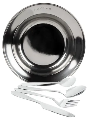 Produktbild von Black Snake® tiefer Edelstahl Camping Picknick Teller inklusive 'lunch' Besteck - 1 Person - Set