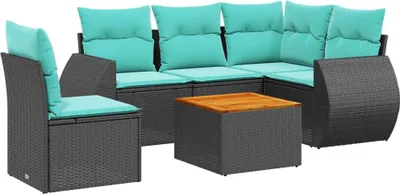 Image de vidaXL Ensemble de 6 canapés de jardin avec coussins, polyrattan noir
