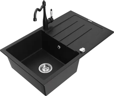 Produktbild von Mexen Bruno 1 Becken-Granitspüle mit Abtropffläche und Mischbatterie Carla, Schwarz - 6513-77-670700-70