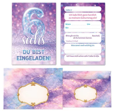 Produktbild von Einladungskarten für den 6. Geburtstag – Set mit 12 Karten und Umschlägen