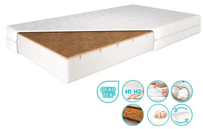 Produktbild von Kindermatratze 60x120 cm, Kokos, H1/H2, Kaltschaum, atmungsaktiv, Rollmatratze mit waschbarem Bezug, wendbar | SOVIO COCO