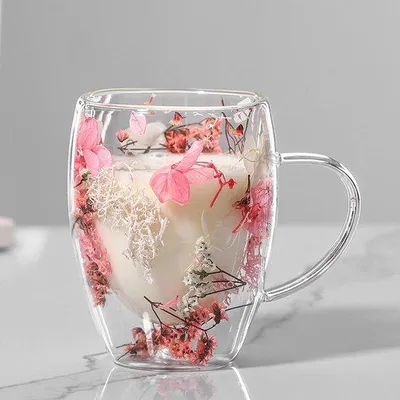 Produktbild von Durchsichtige Doppelwandbecher 350ml Blumenform Glas