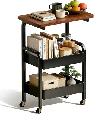 Produktbild von Servierwagen mit Rollen, Küchenwagen, Rollwagen mit 3 Ebenen, Allzweckwagen, Bücherwagen, Platzsparender, für Büro, Wohnzimmer, Küche