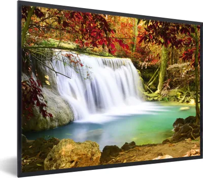 Produktbild von MuchoWow® Gerahmtes Poster Herbst - Wasserfall - Natur 40x30 cm - Poster mit Schwarzem Bilderrahmen Wandposter Rahmen Foto Bilder - Kunstposter - Wanddekorationen