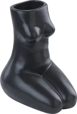 Produktbild von BELIANI Blumenvase Schwarz Keramik 22 cm Handgemacht Breite Öffnung Weibliche Form Deko Accessoires für Wohnzimmer Schlafzimmer Flur Eingangsbereich