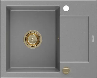 Produktbild von Mexen Enzo Granitspüle mit einem Becken und einer Abtropffläche 576 x 465 mm, Grau, Siphon Gold - 6506571005-71-G