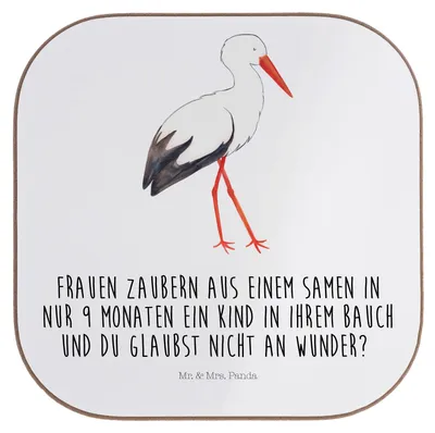 Produktbild von Mr. & Mrs. Panda Untersetzer für Gläser Storch - Weiß - Geschenk, Baby, Coaster, gläseruntersetzer, Lustige Sprüche, Holzuntersetzer, Schwangerschaft, Mutter, Störche