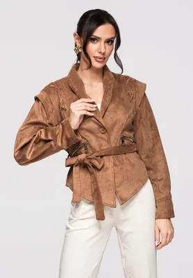 Image de Veste courte Ombre pour femme, aspect velours - Tenue urbaine chic marron M/L