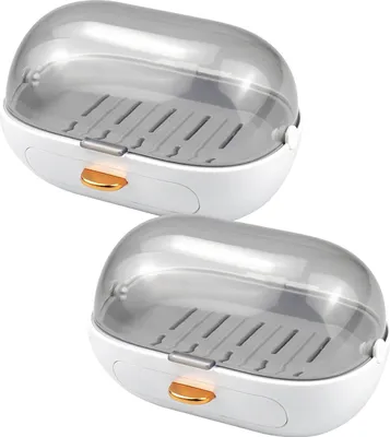 Image de Allecto Premium - Porte-savon mural set de 2 avec couvercle amovible et égouttoirs - Convient pour la salle de bain et la cuisine - Montage mural sans percer - Stockage pratique du savon avec écoulement.