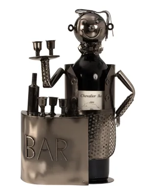 Produktbild von Moderner Wein Flaschenhalter Flaschenständer Barkeeper aus Metall in silber Höhe 32,5 cm