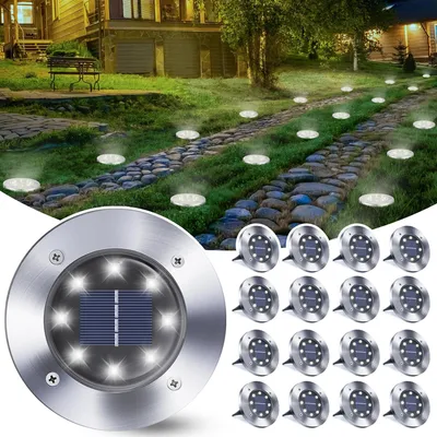 Immagine prodotto di 16 lampade da esterno a energia solare, ideali per giardino, con 8 LED ciascuna