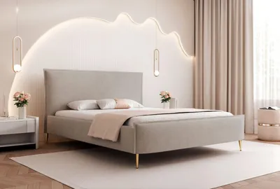 Produktbild von Polsterbett Modernes Bett "ETERNIA" mit hohen Beinen & praktischem Stauraum