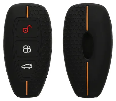 Produktbild von kwmobile Schlüsselhülle für Ford 3-Tasten Autoschlüssel Keyless Go Hülle - Autoschlüssel Schlüssel Hülle aus Silikon - Schlüsseletui in Schwarz Orange