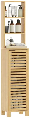 Obrázek produktu pro Koupelnová skříňka, vysoký úzký design, bambus, přírodní dřevo – 34 × 30 × 170 cm