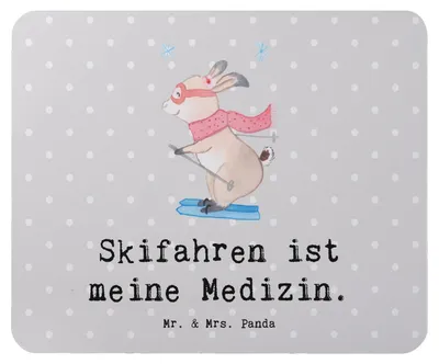 Produktbild von Mr. & Mrs. Panda Mouse Pad Hase Skifahren - Grau Pastell - Geschenk, Skirennen, computer mauspad, Sport, Skisport, Skiwettbewerb, laptop, mousematte, Ski fahren, Mousepad