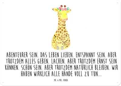 Produktbild von Mr. & Mrs. Panda Wandbild Giraffe Blumenkranz DIN A4 - Weiß - Geschenk, Türschild, Selbstliebe, Abenteurer, tafel, Freundin, Blechschild, Schild, Afrika, Blechtafel