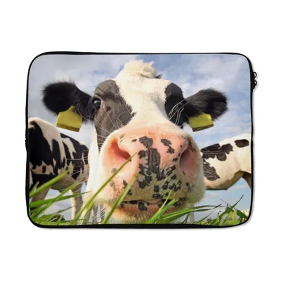 Produktbild von MuchoWow® Laptop Hülle 17 Zoll Laptoptasche Kuh - Bauernhof - Gras - Tiere - Zipper - Schutzabdeckung