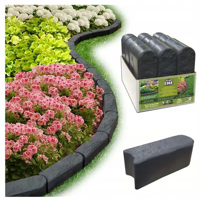 Produktbild von Rasenkanten - 12 Stück - 30x10 cm - Graphit - Beeteinfassungen - Massiv - Wetterfest & Frostsicher - 360 cm Länge