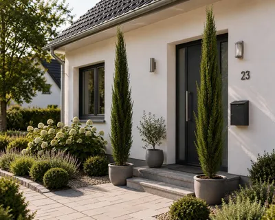 Zdjęcie produktu dla 2 x Cyprys śródziemnomorski, wysokość 180-220 cm | *Cupressus sempervirens* | Cyprys włoski | Cyprys toskański | Wiecznie zielone drzewo, idealne jako soliter, Obraz wygenerowany przez AI
