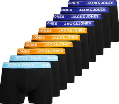 Produktbild von JACK&JONES Herren Boxershorts, 10er Pack - JACTHEODORE SOLID TRUNKS 10 PACK, Trunks, Baumwoll-Stretch Schwarz/Blau/Orange S