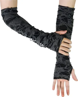 Produktbild von 2 Paare Halloween Handschuhe mit Zerrissene, Lange Fingerlose Handschuhe für Halloween-Kostümpartys, Cosplay, Schwarz