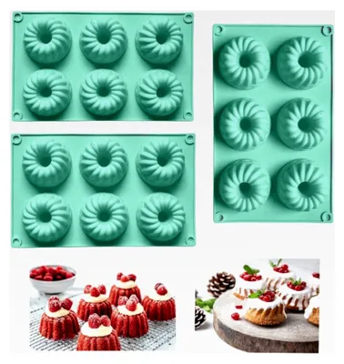 Produktbild von 3 Stück Mini Gugelhupfform aus Silikon, kleine Backform für Gugelhupf, Muffins, Brownies und Pudding (Grün)