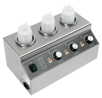 Obrázek produktu pro Elektrický ohřívač omáček, design pro 3 lahve, s nastavitelnou teplotou, stříbrná barva