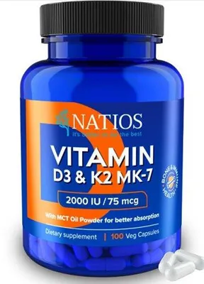 Obrázek produktu pro Vitamin D3 & K2 (MenaQ7 MK-7) 2000 IU & 75 mcg 100 kapslí