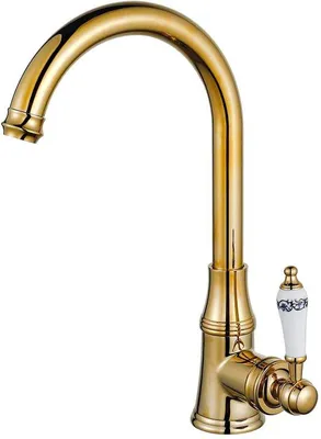 Imagen del producto de Ibenzoa® Grifo de cocina vintage, color dorado – Fabricado en latón con acabado dorado, caño giratorio de 360°, grifo de estilo retro y rústico para agua caliente y fría