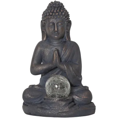 Produktbild von LED Solar-Buddha, Gartendeko mit Dämmerungssensor, Polyresin, grau-gold, warmweiß, H 27cm
