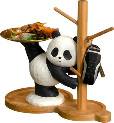 Produktbild von Panda-Schlüssel-Ablage, Kunstharz, Panda-Statue, Organizer-Ablage, dekoratives Panda-Ablagetablett, Heim-Tischdekor für Wohnzimmer, Büro, Arbeitszimmer
