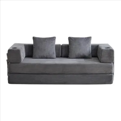 Produktbild von Modulares Bodensofa - Ecksofa - Cord - Über 240 cm breit - Getränkehalter - Seitentasche - Dunkelgrau
