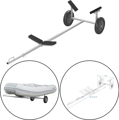 Produktbild von Trailer Bootswagen Slipwagen mit Luftreifen und Stahlrahmen Q235 mit ausziehbarem Griff 245–304 cm für Kajak