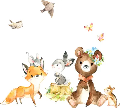 Produktbild von Little Deco Wandtattoo Kinderzimmer Mädchen Tiere | 41 x 27 cm (BxH) | Hase Maus Fuchs Wandsticker Bär Vögel Wandaufkleber DL551