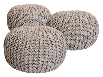 Produktbild von Strickhocker 3er Set Pouf Sitzpouf Sitzpuff Bodenkissen beige Ø 55cm