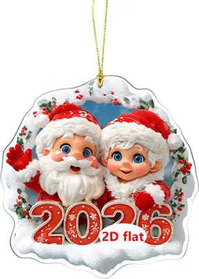 Produktbild von 2026 Weihnachtsschmuck, Cartoon-Weihnachtsmann, Schneemann, Rentier, 2D-Weihnachtsbaumschmuck aus Acryl für Baum, Tür, Fenster, Auto-Dekor