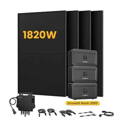 Produktbild von Powerness Balkonkraftwerk mit Speicher, Growatt NOAH 2000 x3 mit Growatt NEO-800W Mikrowechselrichter, 4x 455W Bifazial Solarmodule (0% MwSt)
