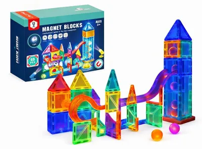 Zdjęcie produktu dla Klocki Magnetyczne 69El. Tor Kulkowy Świecący Kulodrom Edukacyjny 3D Led