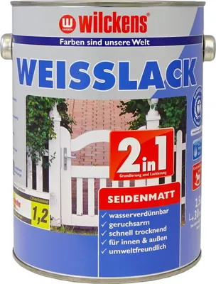 A can of Wilckens Weisslack 2in1 seidenmatt paint.