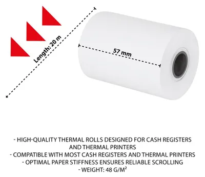 Produktbild von Kassenrollen 57mm x 20m Thermorollen 10 Stück Weiß Thermopapier für