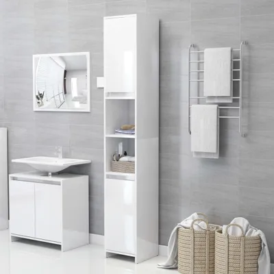Image de Meubles Armoire de salle de bains Blanc brillant 30x30x183,5 cm Bois composite - Salle de bains 802675