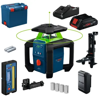 Produktbild von Bosch Professional Bosch Rotationslaser GRL18V-4-34CVG, incl. Wandhalterung, 1 x Akku ProCORE18V 4 Ah in L-BOXX