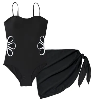 Productafbeelding van Solidchoice - Meisjes Badpak met Sarong, Kinderen One Piece Zwemkleding