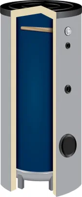 A cutaway illustration of a water heater tank.