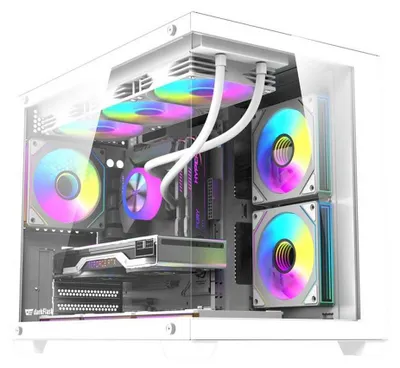 Image de Boîtier PC Darkflash B275 PRO blanc, avec 6 ventilateurs et un panneau en verre