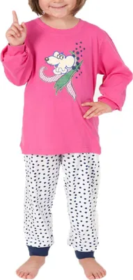 Produktbild von Mädchen Schlafanzug Pyjama mit Bündchen - coole Tupfen - Punkte Optik und Maus als Motiv ; pink , 92