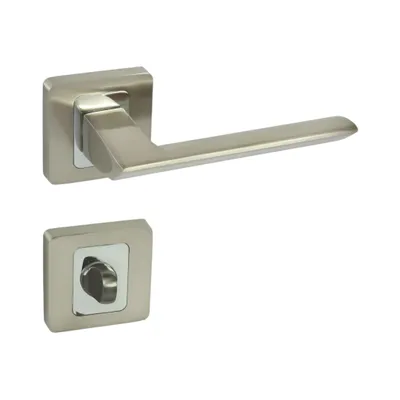 Produktbild von DOMINO | Türgriff Drückergarnitur WC-Bad Set | Tür-klinke | quadratische Rosette | Türbeschläge aus Aluminium | Chrom/Nickel | QUANTA-QR M6/M9 WC |