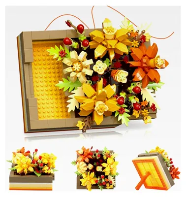 Produktbild von Klemmbausteine Blumen Oranger 536 Stück Mini Bausteine Blumen und Pflanzen Kasten