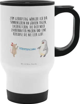 Produktbild von Mr. & Mrs. Panda Kaffeebecher To Go Maus Pinguin Geburtstag - Weiß - Geschenk, kaffee isolierbecher, Kaffee-Thermobecher, Herzlichen Glückwunsch, Happy Birthday, Becher